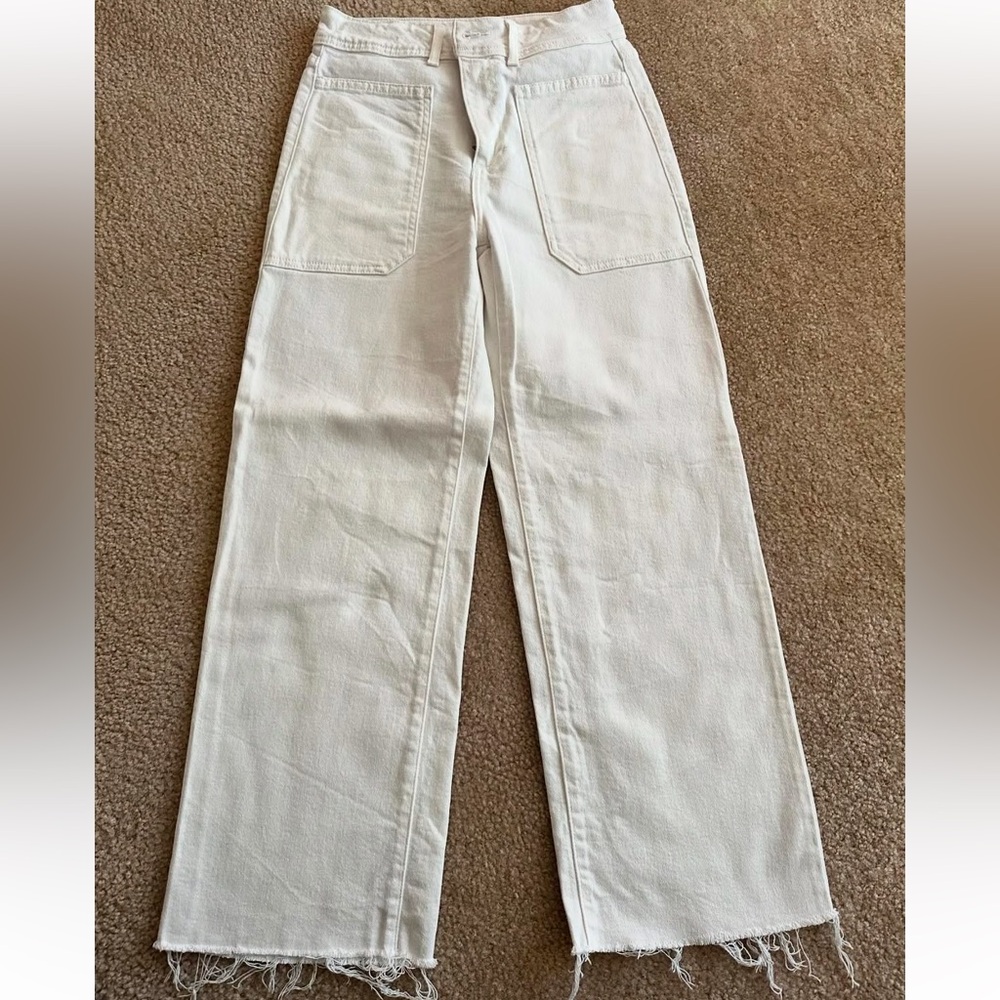 Buru Wide Leg Ankle fray white jeans